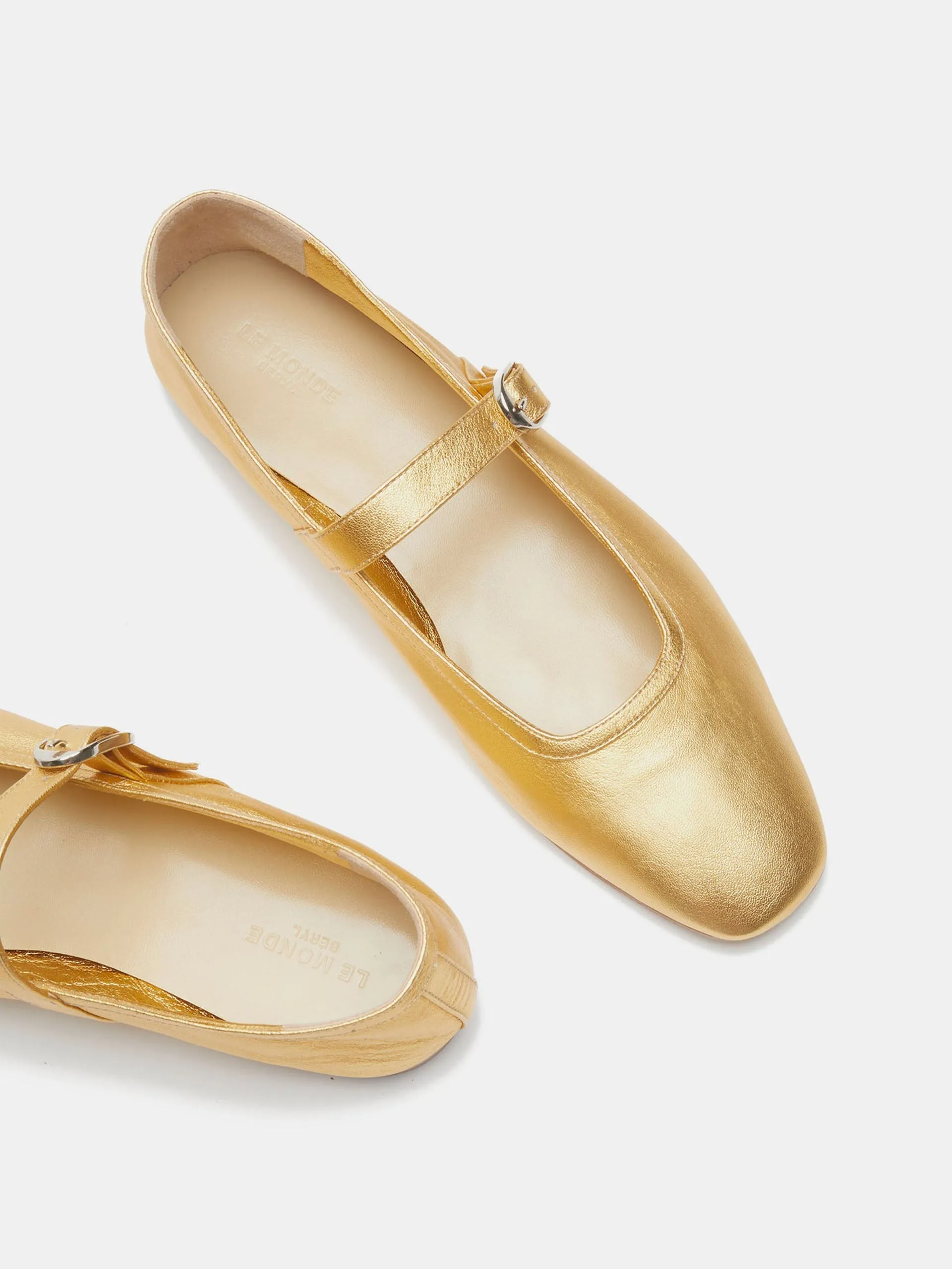Yellow gold leather ballet Mary Jane flats