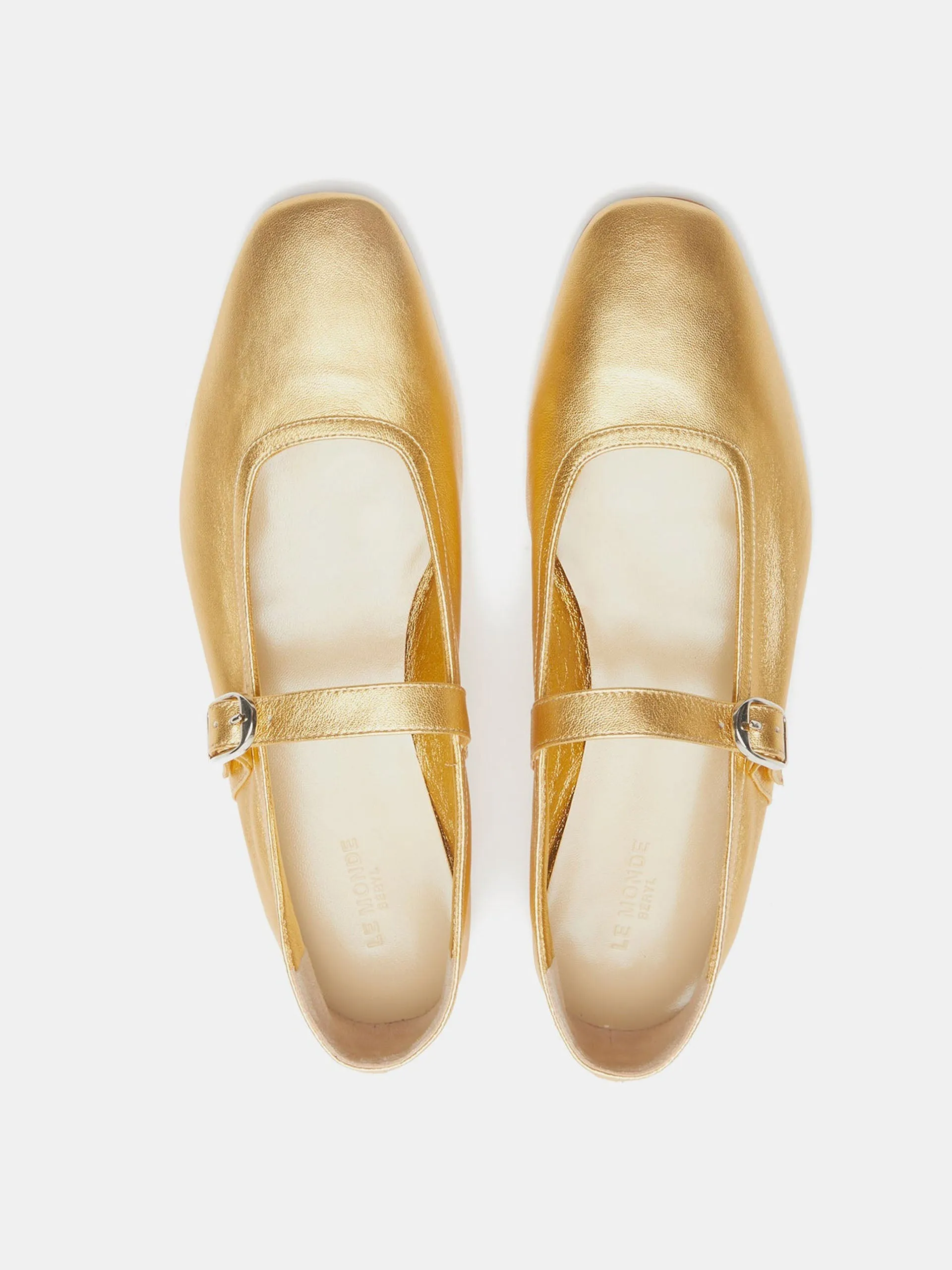 Yellow gold leather ballet Mary Jane flats