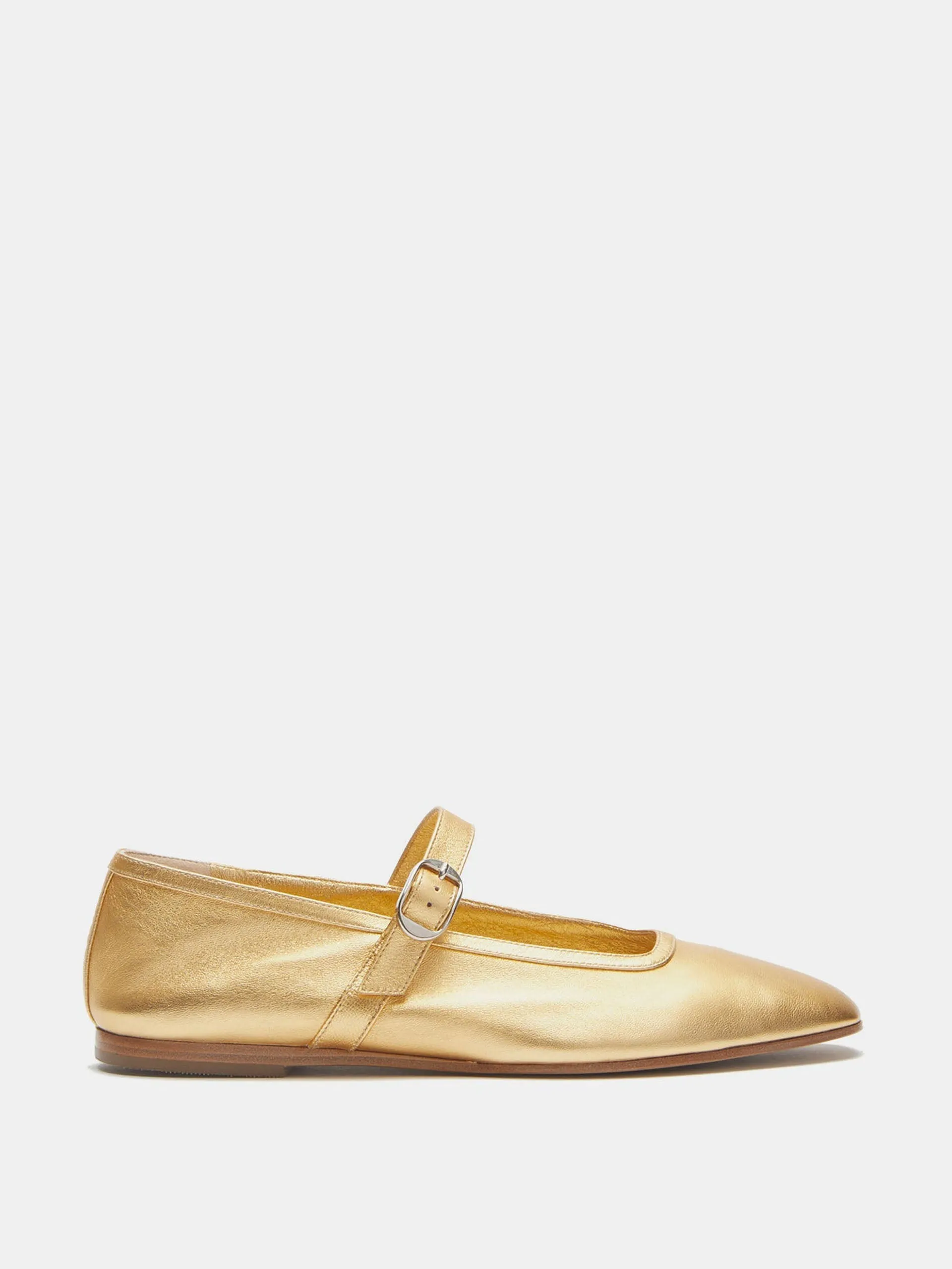 Yellow gold leather ballet Mary Jane flats