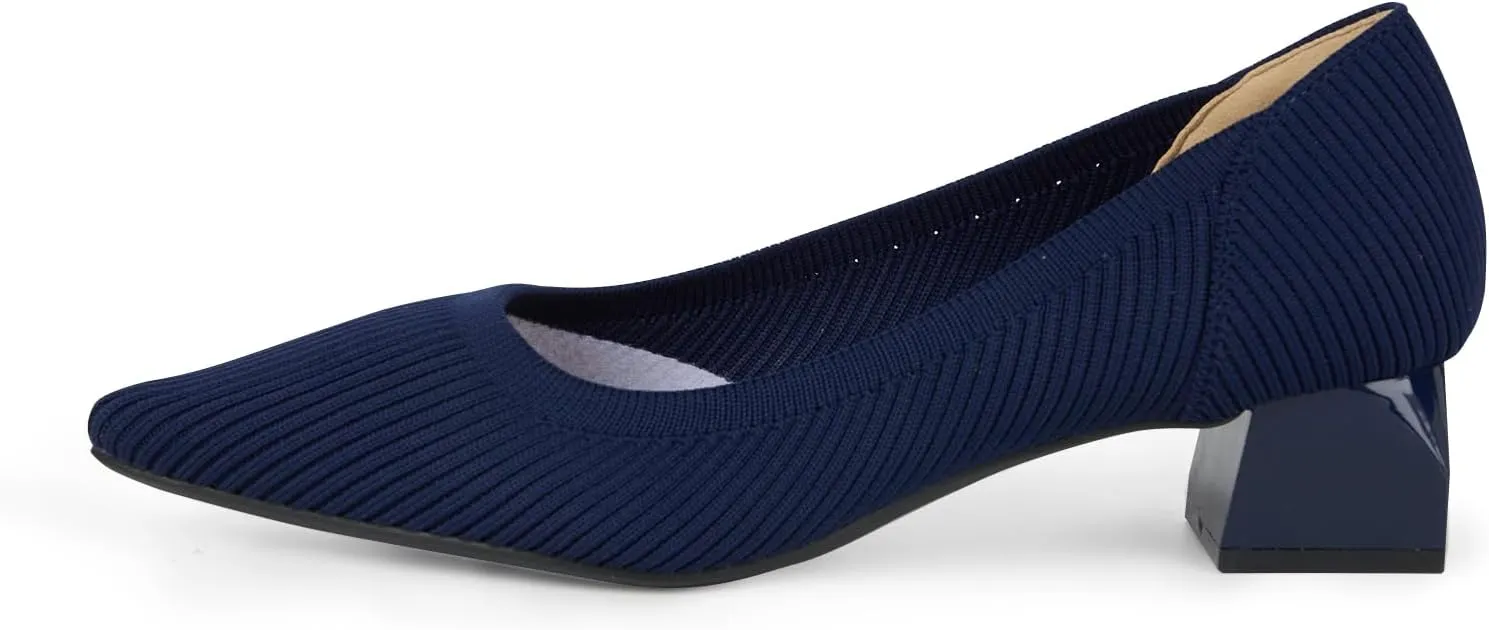 YEOJOU Heels for Women Knit Pointed Toe Women Pump Shoes Low Heel Comfortable Womens Dress Shoes Work