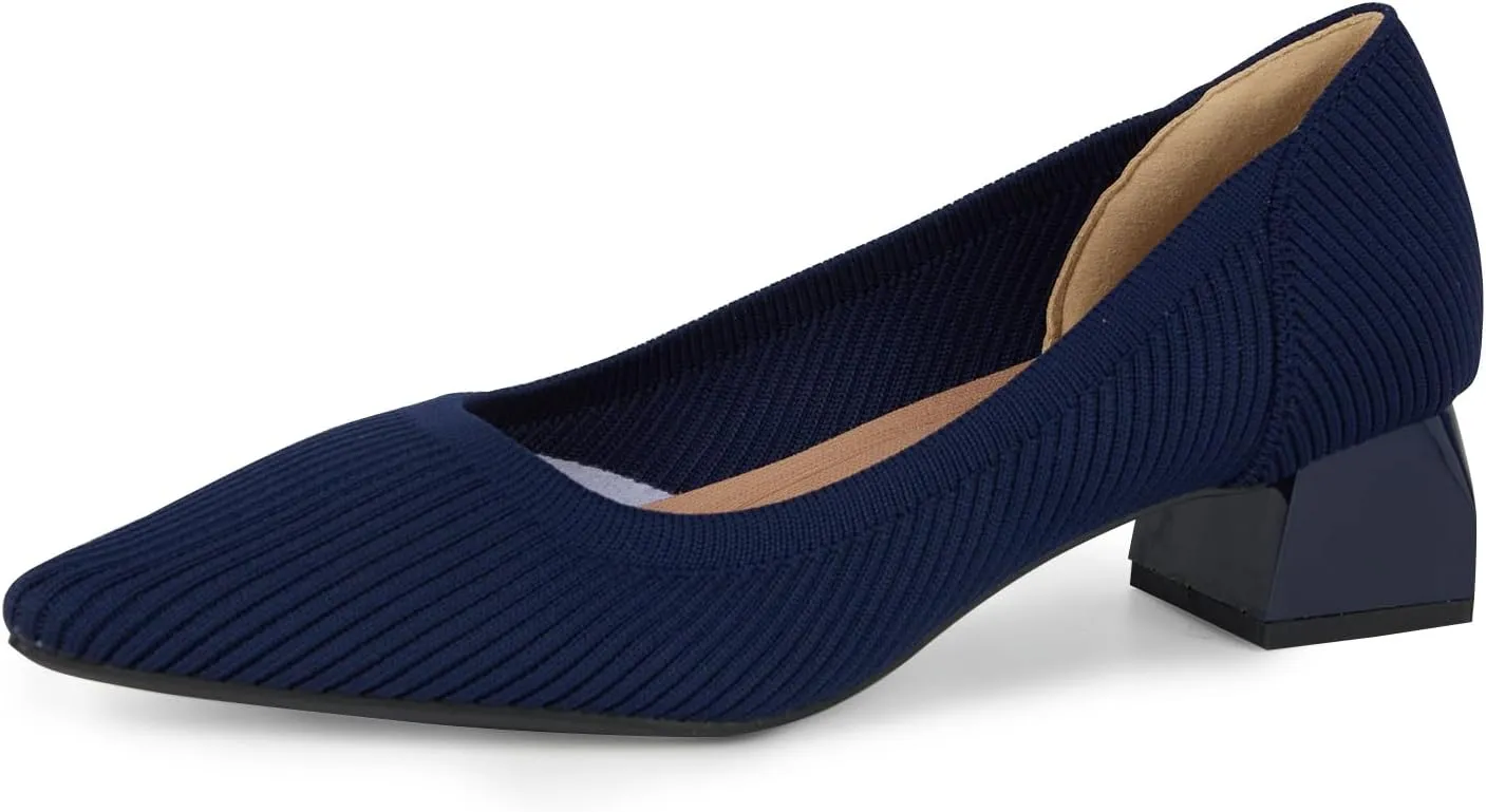 YEOJOU Heels for Women Knit Pointed Toe Women Pump Shoes Low Heel Comfortable Womens Dress Shoes Work