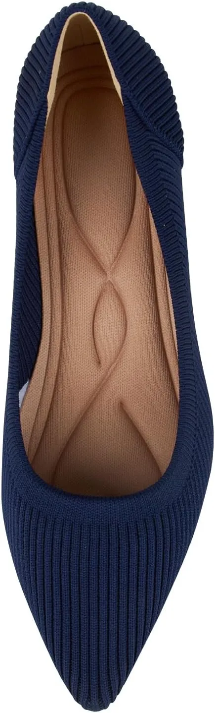 YEOJOU Heels for Women Knit Pointed Toe Women Pump Shoes Low Heel Comfortable Womens Dress Shoes Work