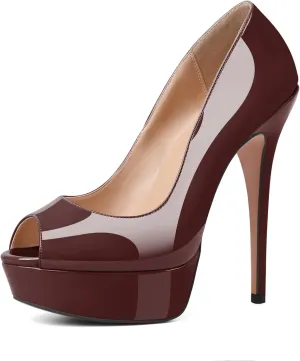 YODEKS Women's Peep Toe Pumps Platform High Heel Shoes Stiletto Party Dress Pump